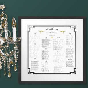 Art Deco Love Bird Altes Geld Custom Color Wedding Poster