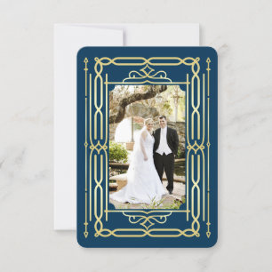 Art Deco Love & Thanks Gold Blau Foto Danke