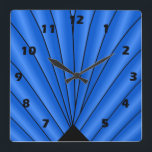 Art Deco Lüfter Design Deep Blue Quadratische Wanduhr<br><div class="desc">Wall clock art deco design that you can customise with any text of your choice. Should you require any help with customising then contact us through the link on this page. Art deco wall clock.</div>