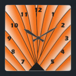 Art Deco Lüfter Design Orange Square Wall Clock Quadratische Wanduhr<br><div class="desc">Wall clock art deco design that you can customise with any text of your choice. Should you require any help with customising then contact us through the link on this page. Art deco wall clock.</div>
