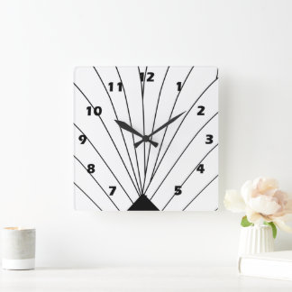 Art Deco Lüfter Design Schwarz-Weiß Quadratische Wanduhr