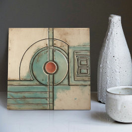 Art Deco Lüfter und Circle Aquamarin Tan Rusty Fliese