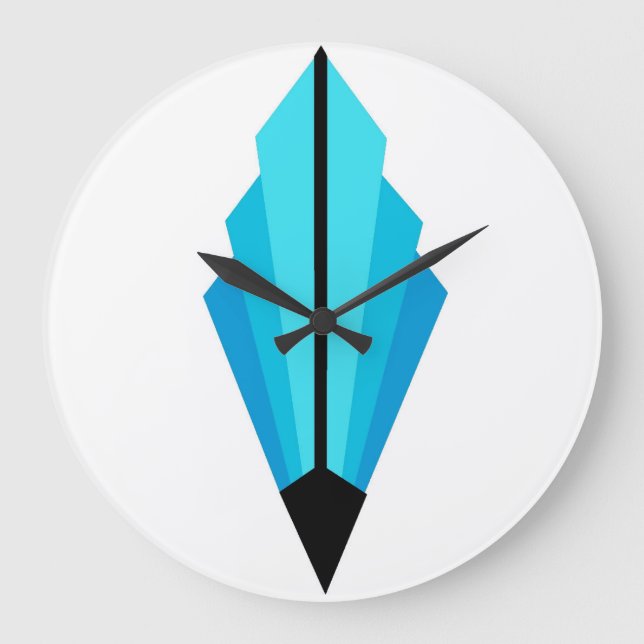 Art Deco Lüftermuster in der Blues Große Wanduhr (Vorderseite)