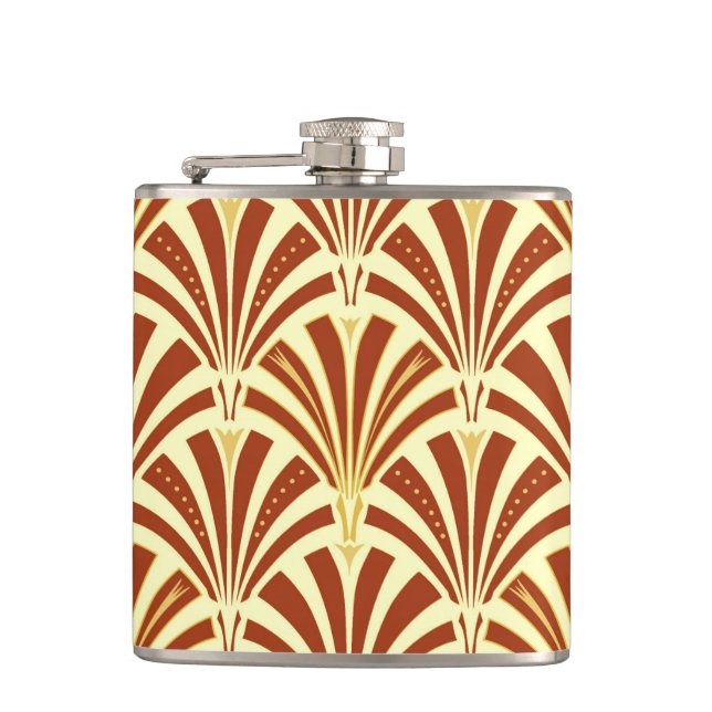 Art-Deco-Lüftermuster - Kupfer auf gelb Flachmann (Vorderseite)