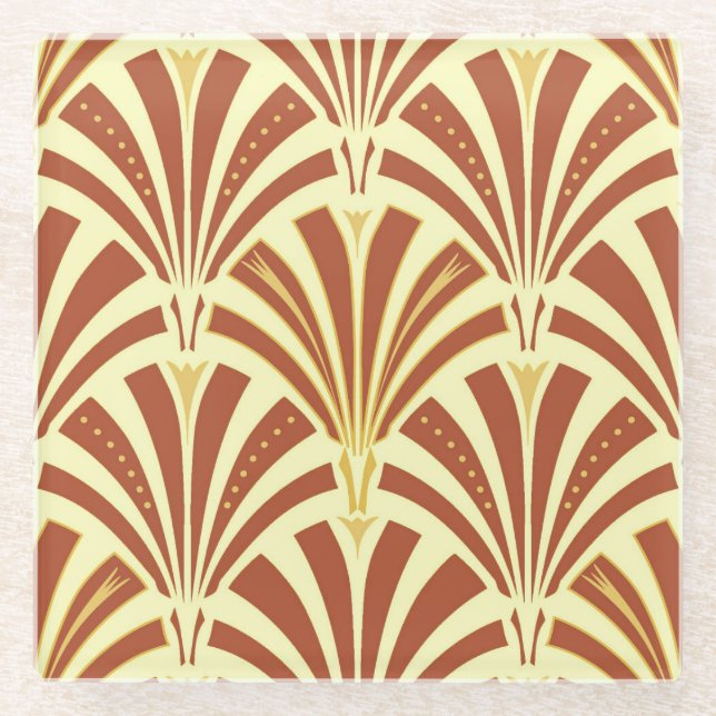 Art-Deco-Lüftermuster - Kupfer auf gelb Glasuntersetzer (Vorderseite)