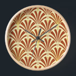 Art-Deco-Lüftermuster - Kupfer auf gelb Wanduhr<br><div class="desc">Digitale Reproduktion eines klassischen,  Art-Déco-Tapeten,  Fächermuster - reich an Kupferbraun/Karamelll auf blassgelb,  mit Gold verziert</div>