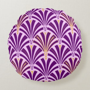 Art-Deco-Lüftermuster - lila und orchid Rundes Kissen
