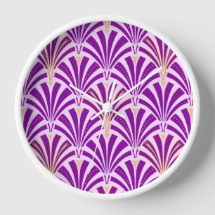 Art-Deco-Lüftermuster - lila und orchid Wanduhr