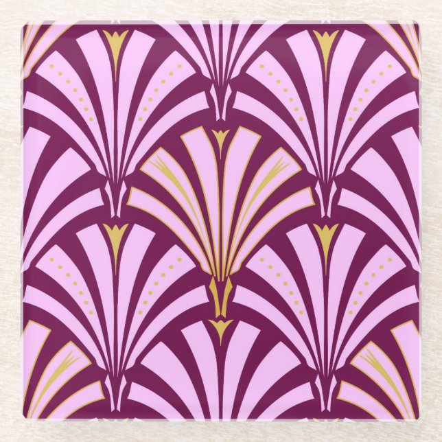 Art-Deco-Lüftermuster - orchid und lila Glasuntersetzer (Vorderseite)