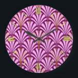 Art-Deco-Lüftermuster - orchid und lila Große Wanduhr<br><div class="desc">Digitale Reproduktion eines klassischen,  Art-Déco-Tapete-Fanmusters - blassorchideenrosa auf tiefer lila / Aubergine,  vergoldet</div>