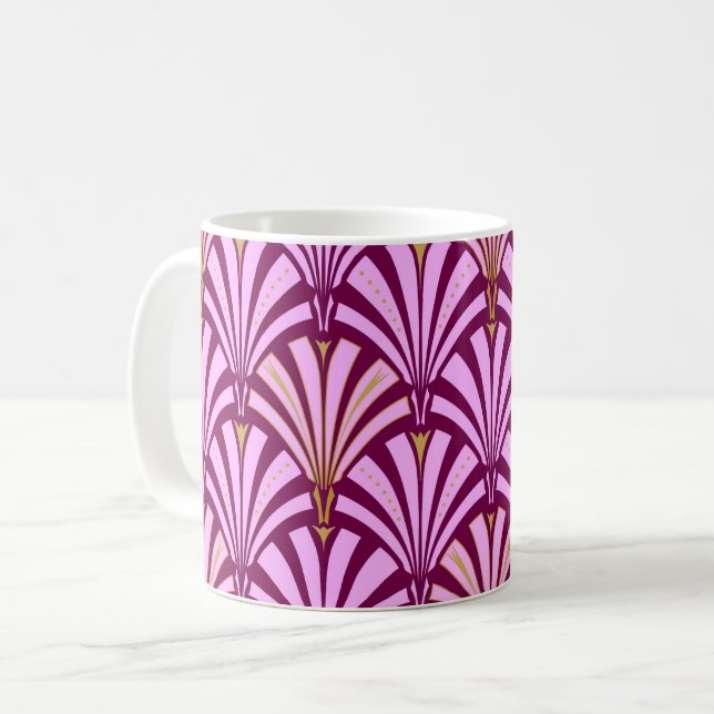 Art-Deco-Lüftermuster - orchid und lila Kaffeetasse (Vorderseite Links)