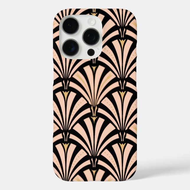 Art-Deco-Lüftermuster - Pfirsich auf schwarz Case-Mate iPhone Hülle (Rückseite)