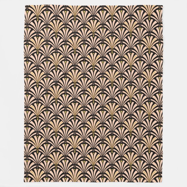 Art-Deco-Lüftermuster - Pfirsich auf schwarz Fleecedecke (Vorderseite)