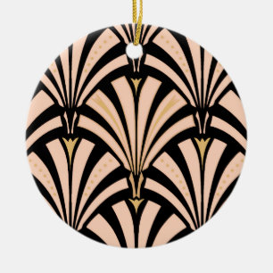 Art-Deco-Lüftermuster - Pfirsich auf schwarz Keramikornament