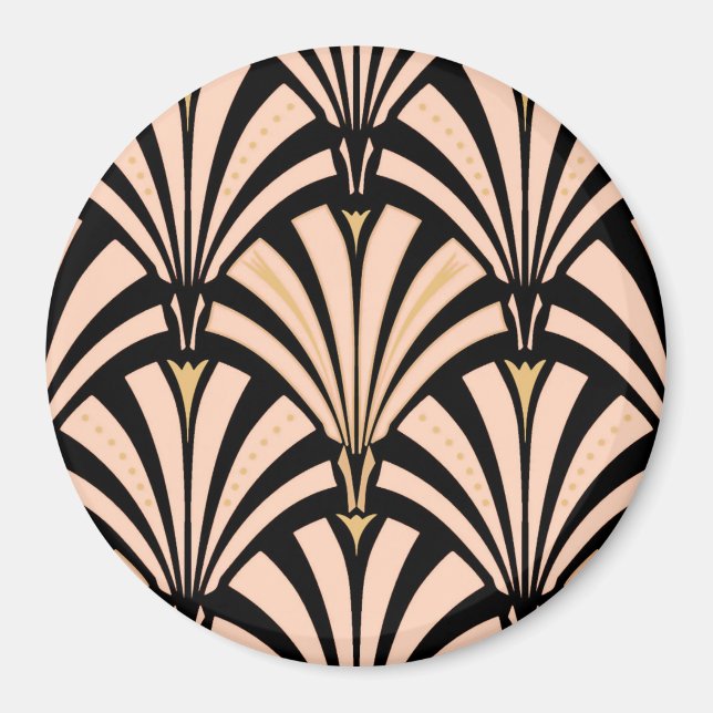 Art-Deco-Lüftermuster - Pfirsich auf schwarz Magnet (Vorne)