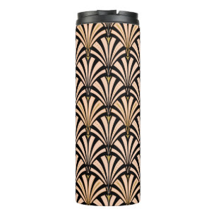 Art Deco Lüftermuster, Pfirsichrosa auf schwarz Thermosbecher
