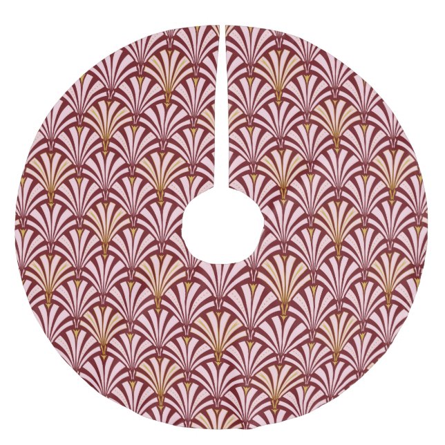 Art-Deco-Lüftermuster - Rosa und Bordeaux Polyester Weihnachtsbaumdecke (Vorderseite)
