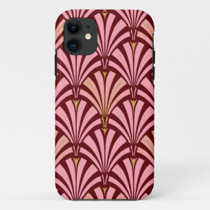 Art-Deco-Lüftermuster - Rosa und Maron iPhone 11 Hülle