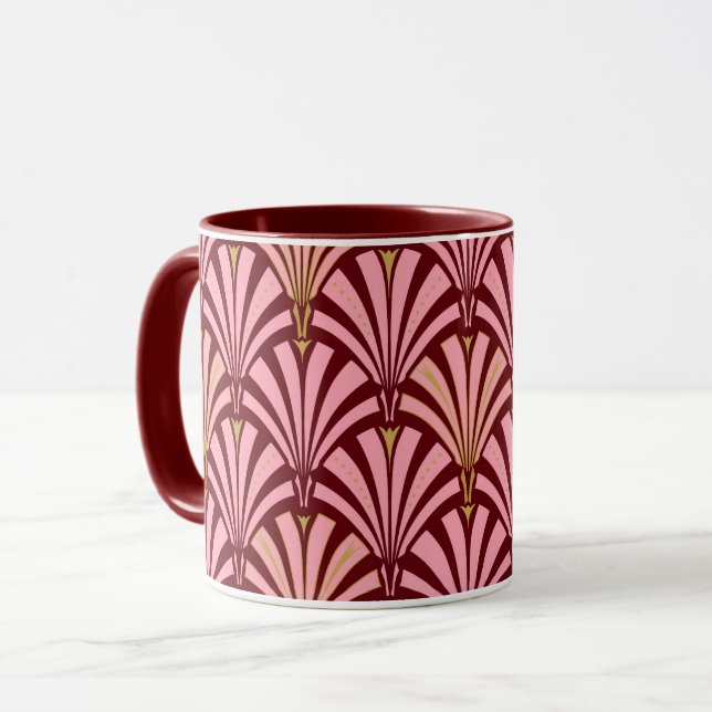 Art-Deco-Lüftermuster - Rosa und Maron Tasse (Vorderseite Links)