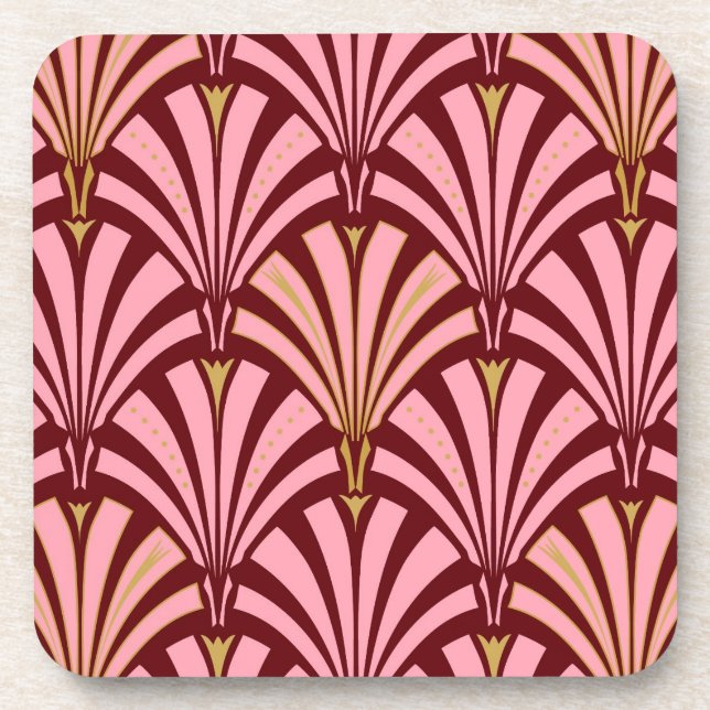 Art-Deco-Lüftermuster - Rosa und Maron Untersetzer (Vorderseite)