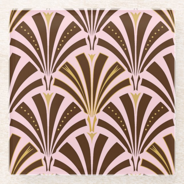 Art-Deco-Lüftermuster - Schokolade auf rosa Glasuntersetzer (Vorderseite)
