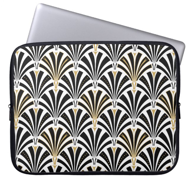 Art-Deco-Lüftermuster - Schwarzweiß Laptopschutzhülle (Vorderseite)