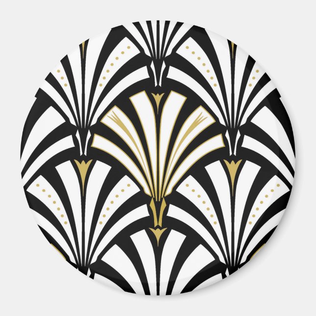 Art-Deco-Lüftermuster - Schwarzweiß Magnet (Vorne)