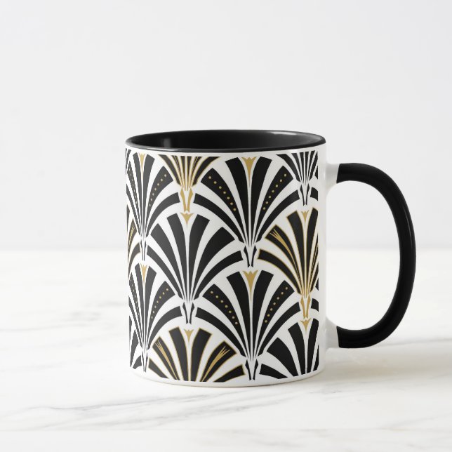 Art-Deco-Lüftermuster - Schwarzweiß Tasse (Rechts)