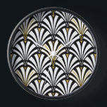 Art-Deco-Lüftermuster - Schwarzweiß Wanduhr<br><div class="desc">Digitale Reproduktion eines klassischen Art-Deco-Tapeten,  Fächermuster - weiß auf schwarz,  vergoldet</div>