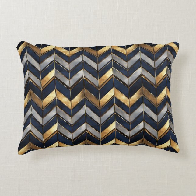"Art Deco Luxus Design: Gold, Silver & Blue Dekokissen (Vorderseite)