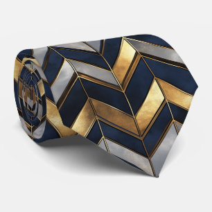 "Art Deco Luxus Design: Gold, Silver & Blue Krawatte