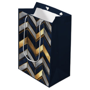 "Art Deco Luxus Design: Gold, Silver & Blue Mittlere Geschenktüte