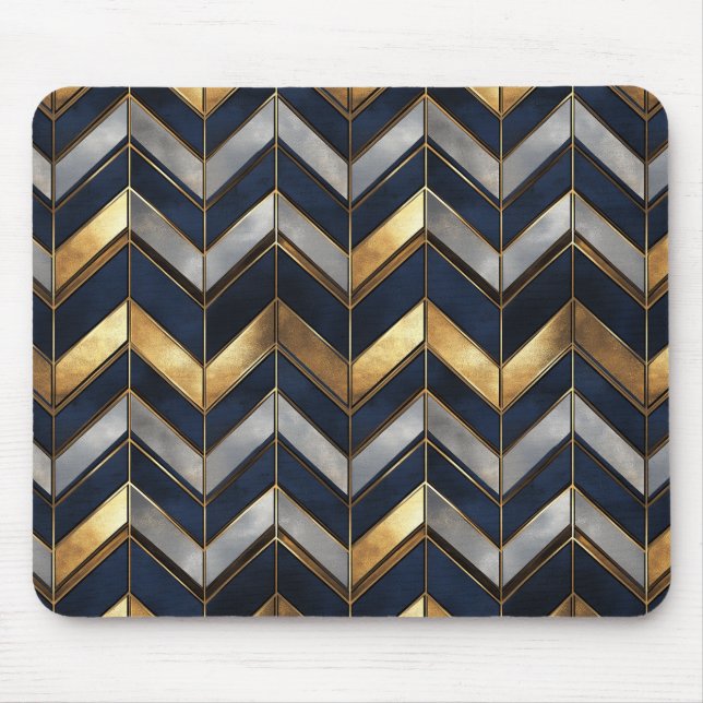 "Art Deco Luxus Design: Gold, Silver & Blue Mousepad (Vorne)