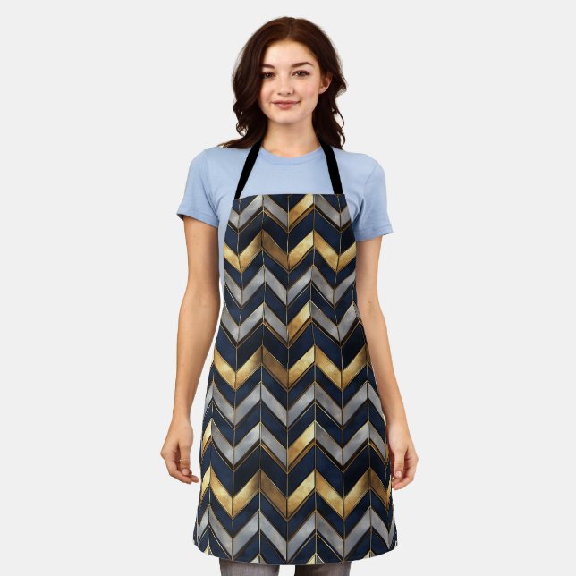 "Art Deco Luxus Design: Gold, Silver & Blue Schürze (Getragen)
