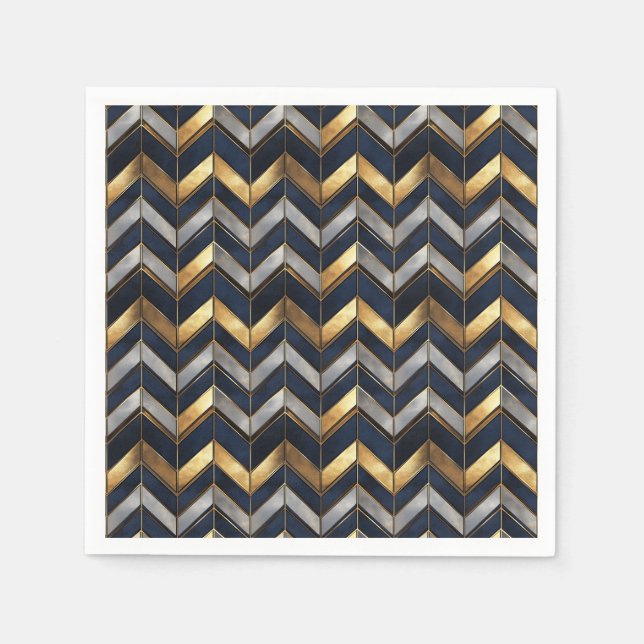 "Art Deco Luxus Design: Gold, Silver & Blue Serviette (Vorderseite)