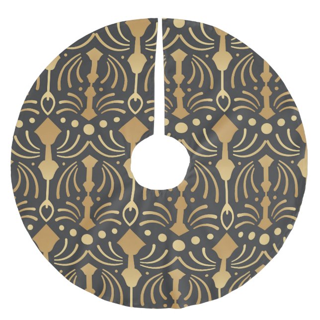 Art Deco Luxus: Vintage japanische Eleganz Polyester Weihnachtsbaumdecke (Vorderseite)