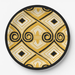 Art Deco macht Persia (Gelb und Schwarz) Pappteller