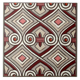 Art Deco macht Persia (Tan, Coral, Gray und Maroon Fliese