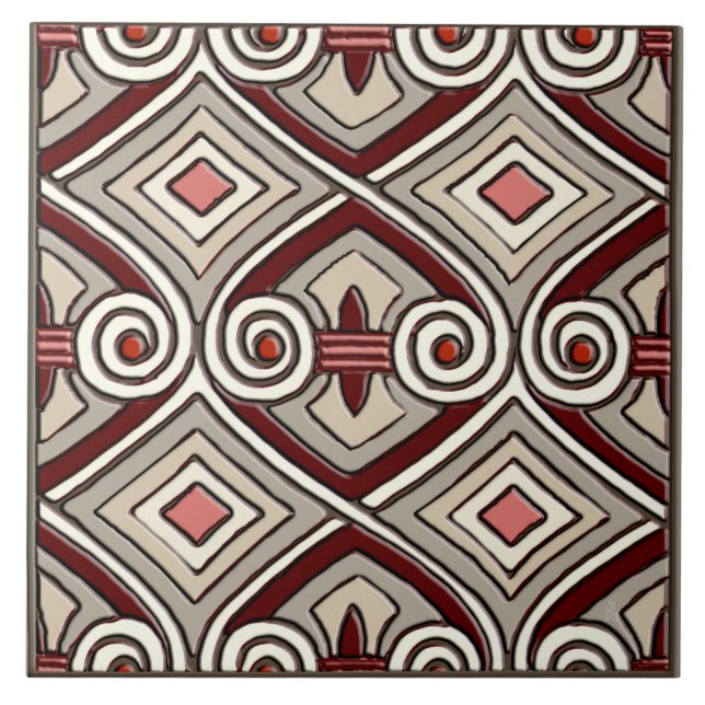 Art Deco macht Persia (Tan, Coral, Gray und Maroon Fliese (Vorderseite)
