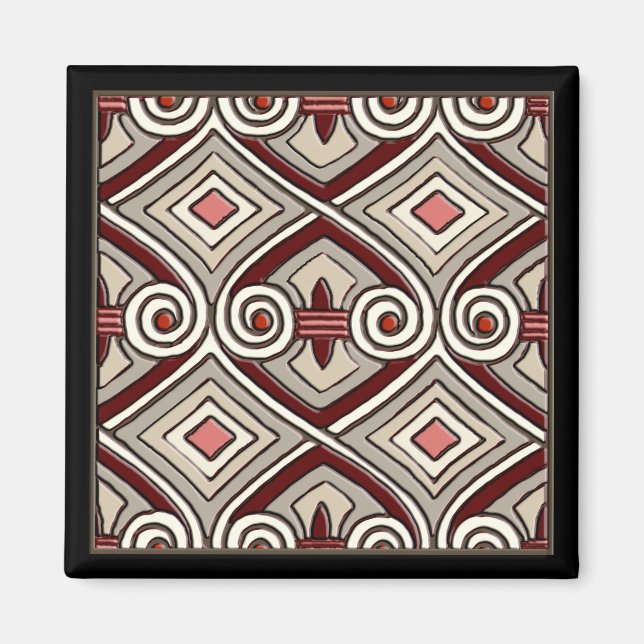 Art Deco macht Persia (Tan, Coral, Gray und Maroon Magnet (Vorne)