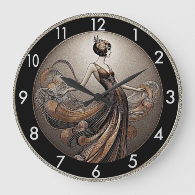 Art Deco Mädchen Große Wanduhr (Vorderseite)