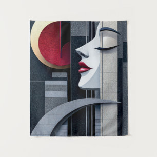 Art Deco Mädchenprofil Geometrische Eleganz Wandteppich