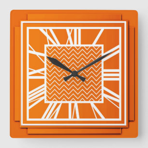 Art Déco, Mandarine Quadratische Wanduhr