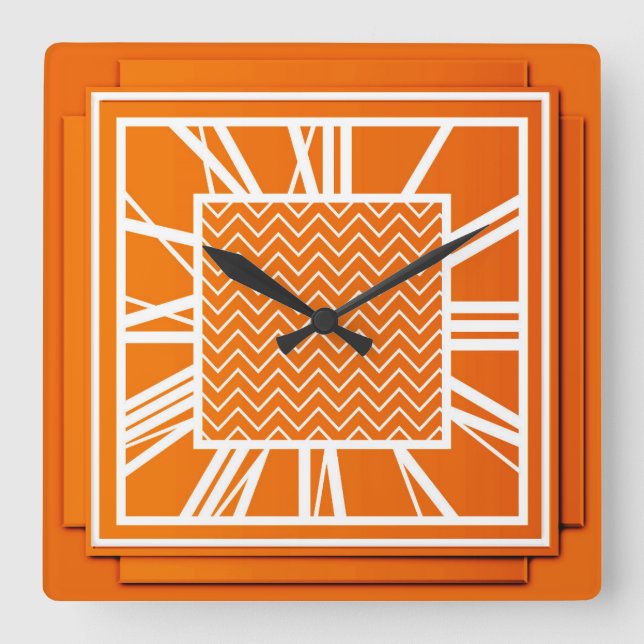 Art Déco, Mandarine Quadratische Wanduhr (Vorderseite)