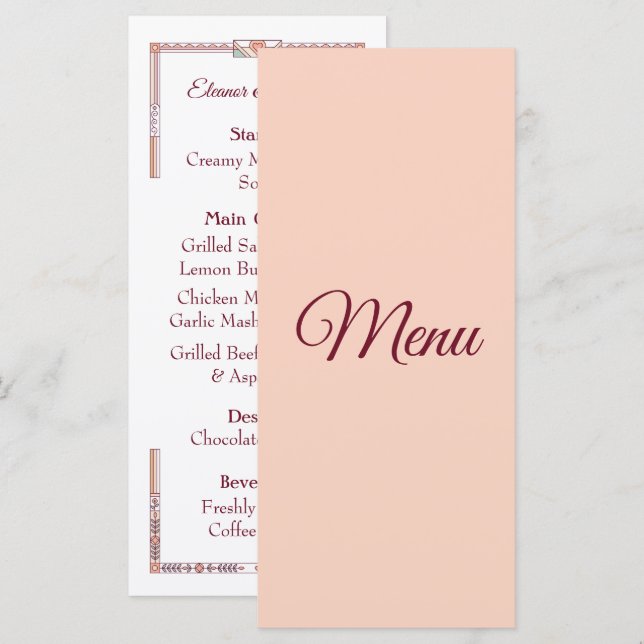 Art Deco Märchenhochzeit Menükarte (Vorne/Hinten)
