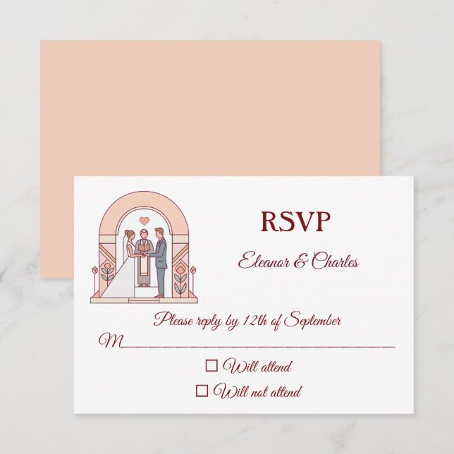 Art Deco Märchenhochzeit RSVP Karte (Vorne/Hinten)