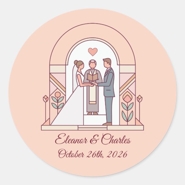 Art Deco Märchenhochzeit Runder Aufkleber (Vorderseite)