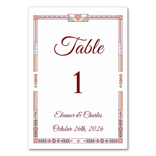 Art Deco Märchenhochzeit Tischnummer (Vorderseite)