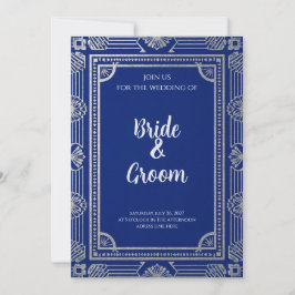 Art Deco Marineblau Silber Grau Einladung