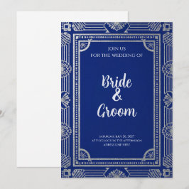 Art Deco Marineblau Silber Grau Einladung
